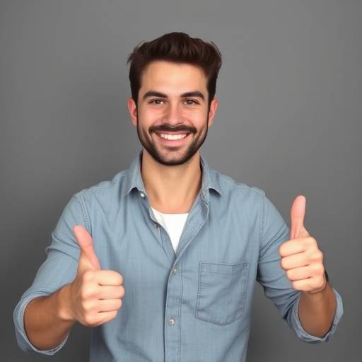 A man in a casual shirt posing with a thumbs up