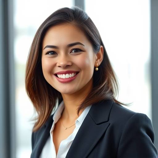 A smiling woman in a business suit