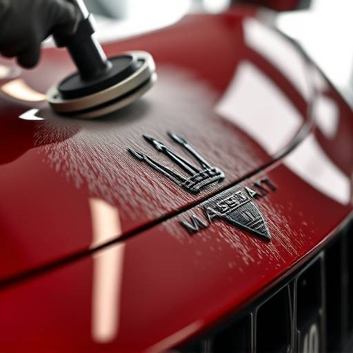 Detailer polishing the paint of a Maserati with a buffing machine