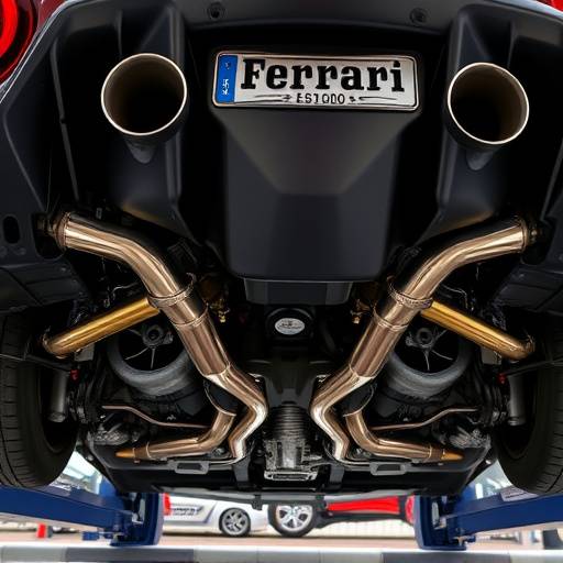 Technician installing a performance exhaust system on a Ferrari