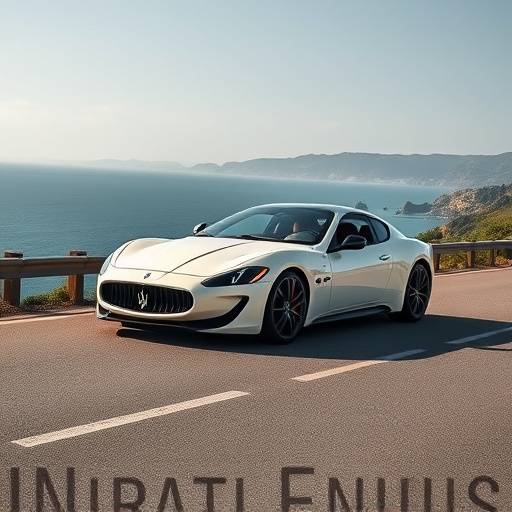 White Maserati MC20 parked near a coastal road